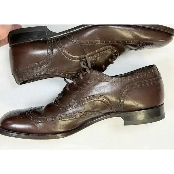 JOHNSTON & MURPHY ARISTOCRAFT Wingtip Brogue Shoe Men’s Sz 10 C/A Brown Lace VTG - Picture 4 of 10